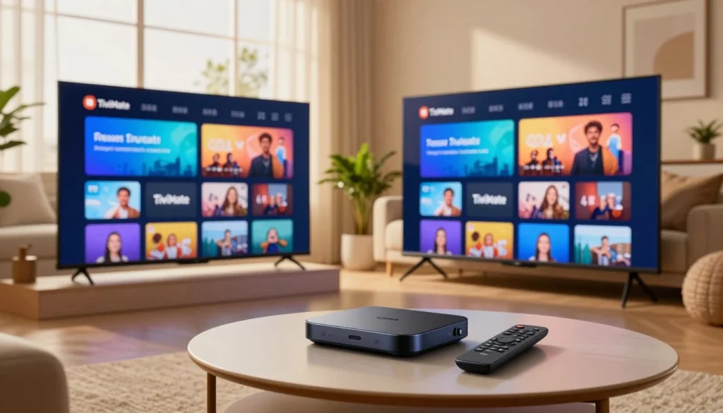 Android streaming box and remote controller set up to run the best IPTV for TiviMate player