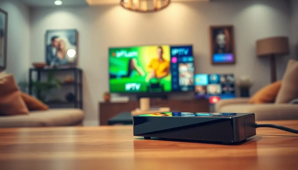 iptv xtream app A modern streaming box setup on a table for running the IPTV Xtream app