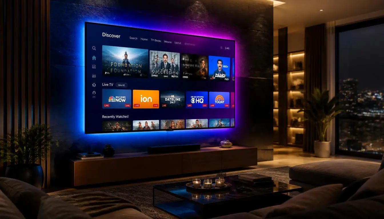 Modern 4K Smart TV displaying TiviMate media player setup for IPTV streaming