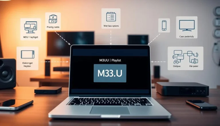 Diagram showing Home Telecom M3U playlist stream connection across Smart TV, mobile phone, laptop, and Firestick.